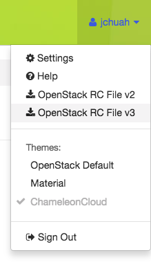 The OpenStack RC File v3 link in the User Dropdown