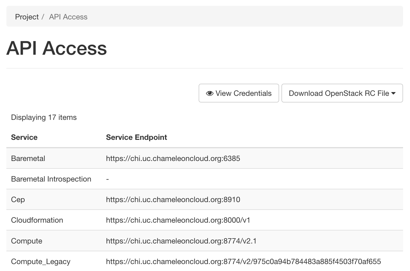 The API Access page