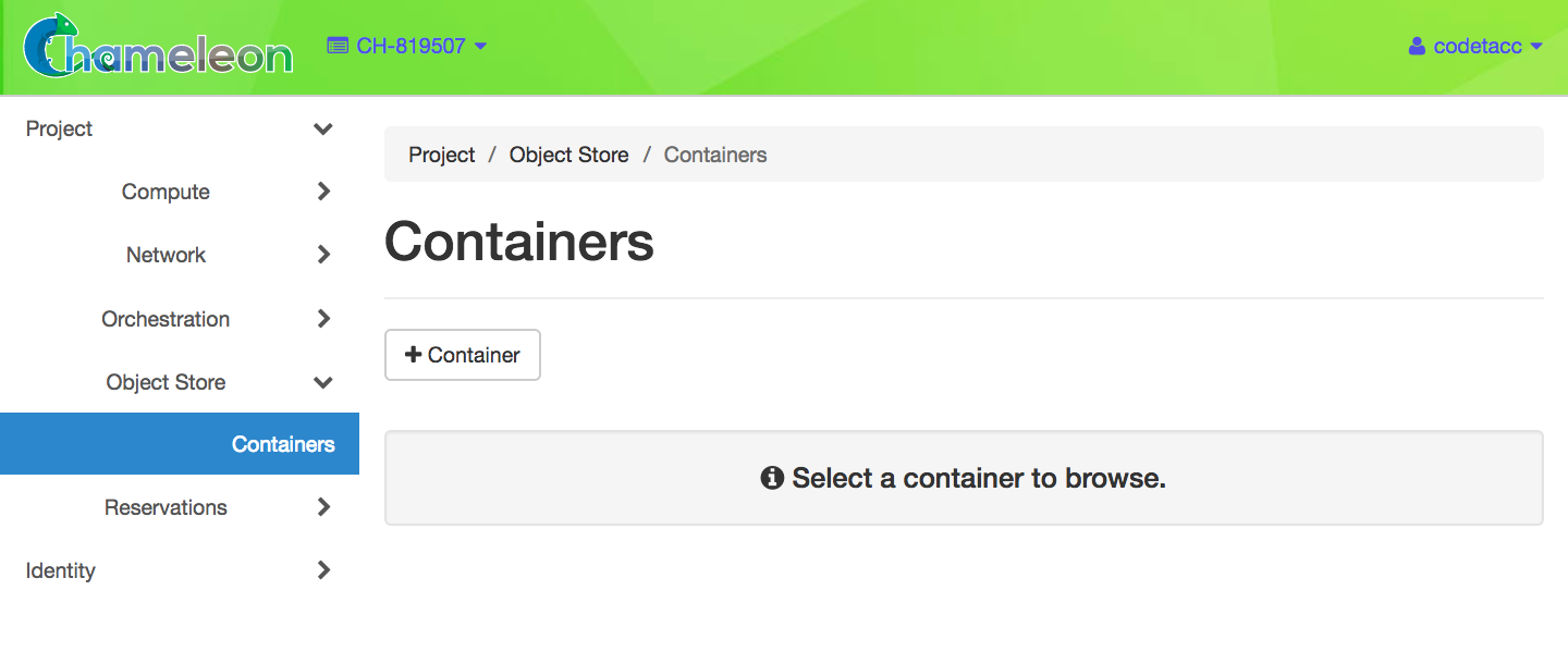 The Containers page