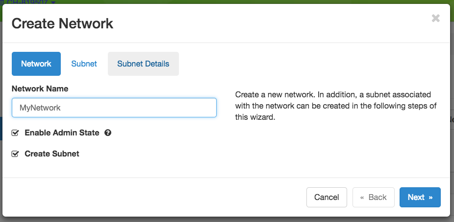 The Create Network dialog