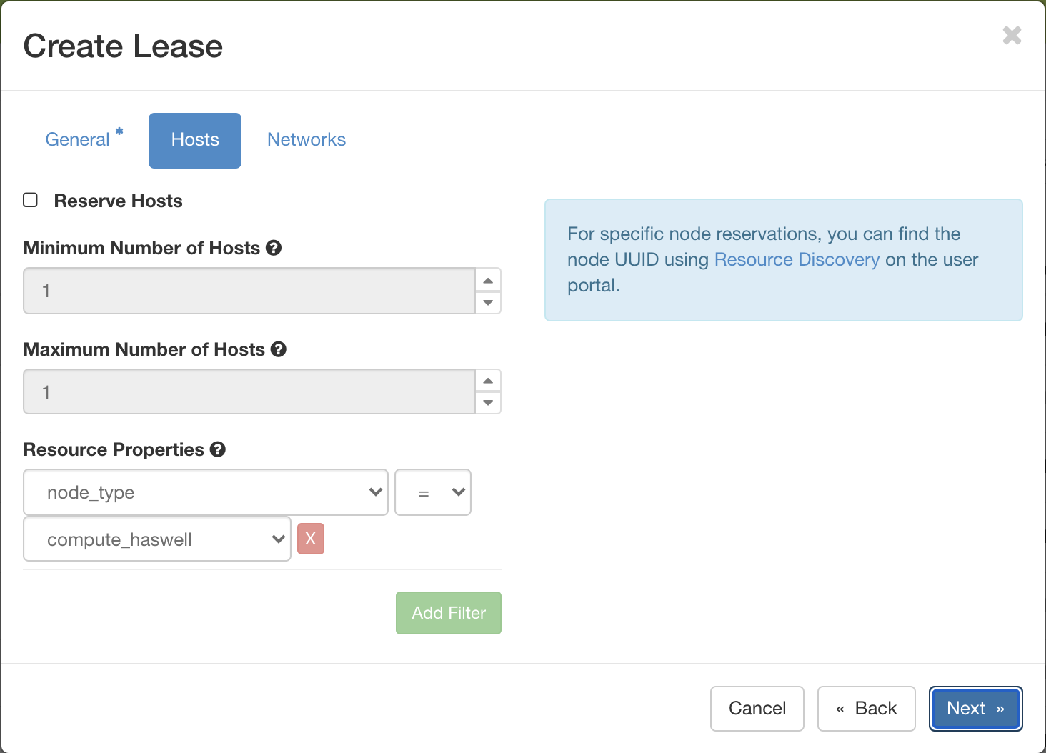 The Create Lease dialog Host reservation tab