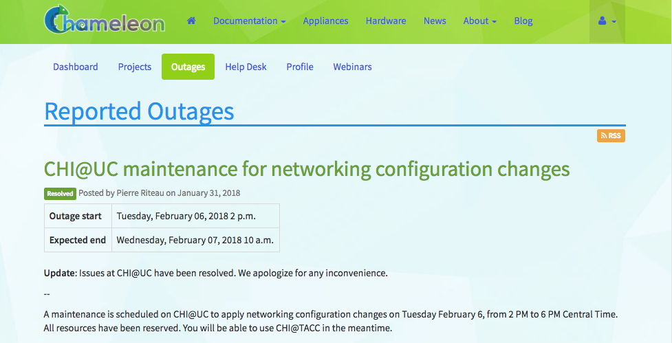 The Outages announcement page