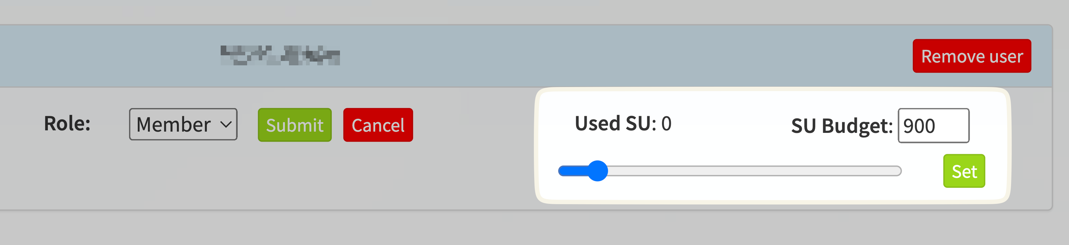 Adjust SU budget for user