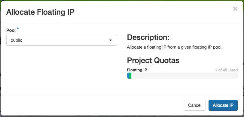 the Allocate Floating IP dialog
