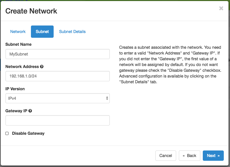 The Subnet tab