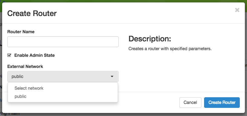 The Create Router dialog