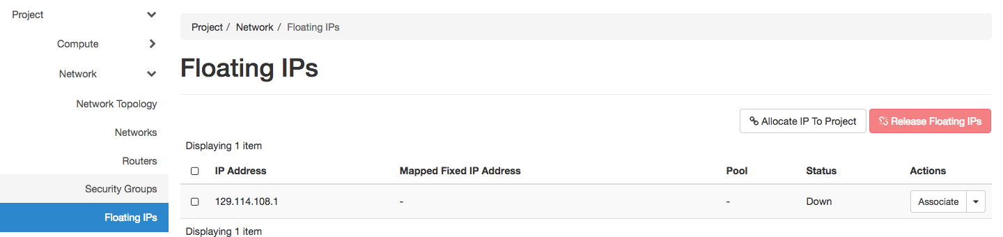 The Floating IPs page
