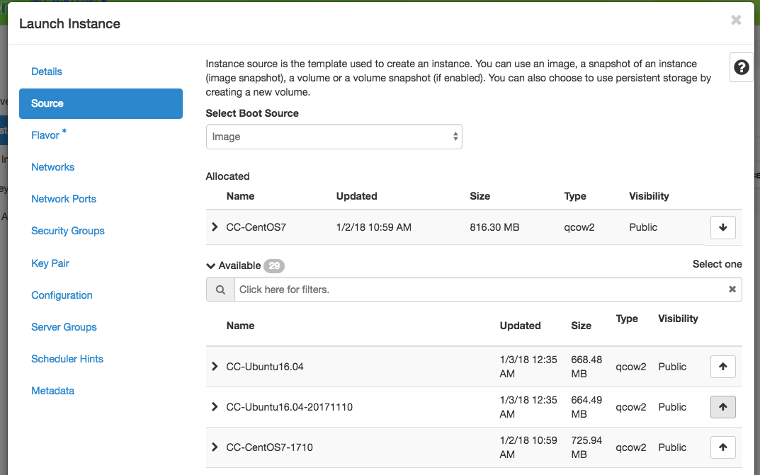 The Source configuration step