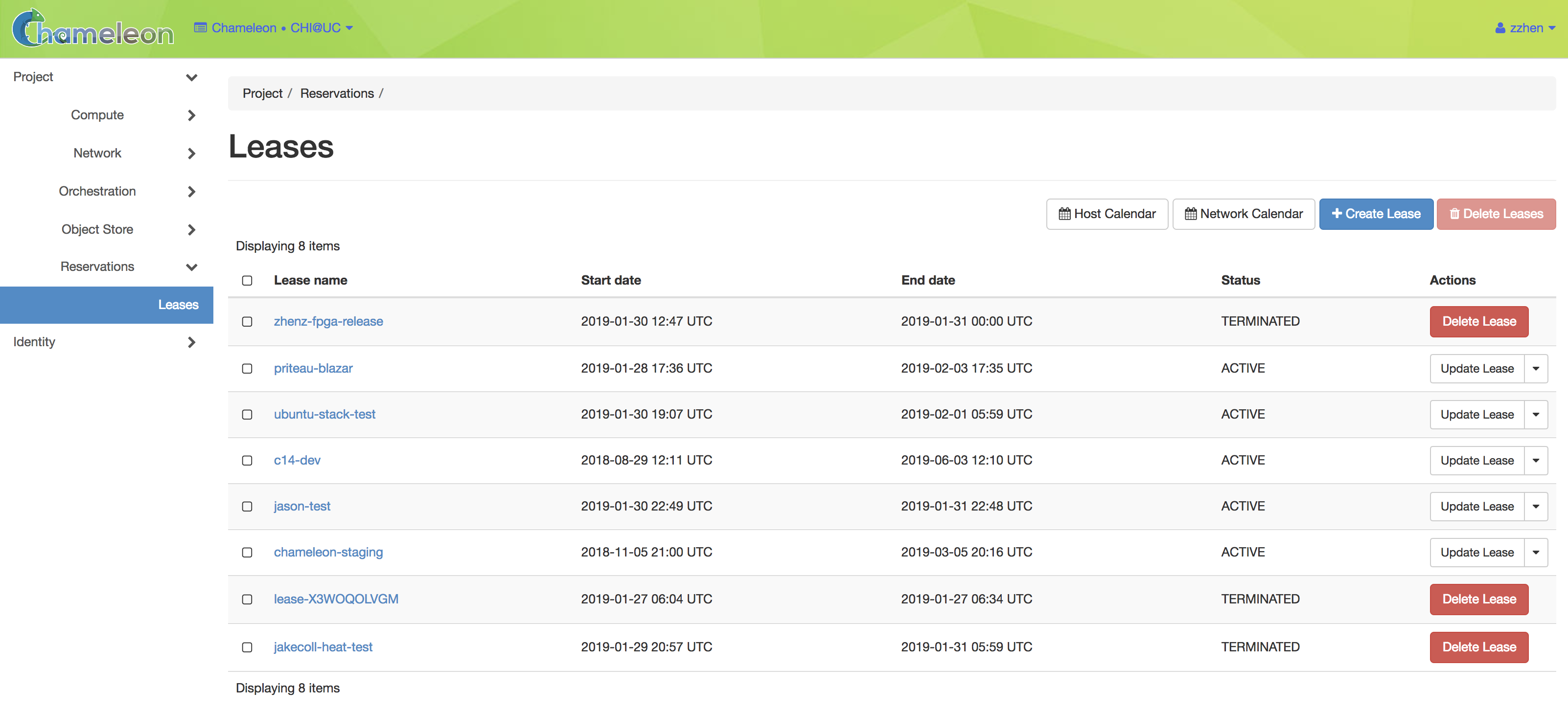 The Leases page in the GUI