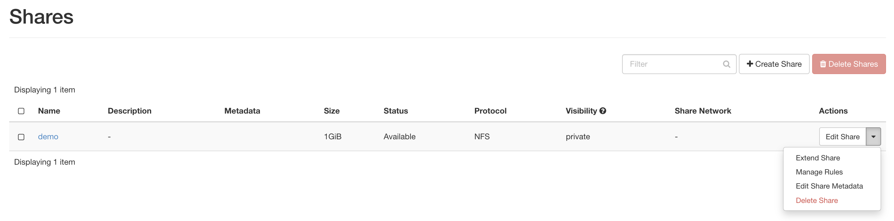 The Action dropdown