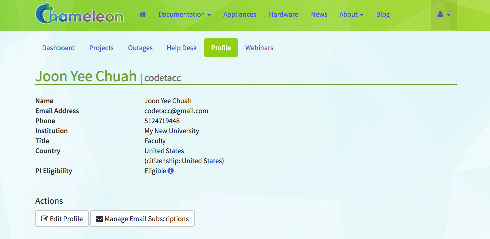 The Profile page