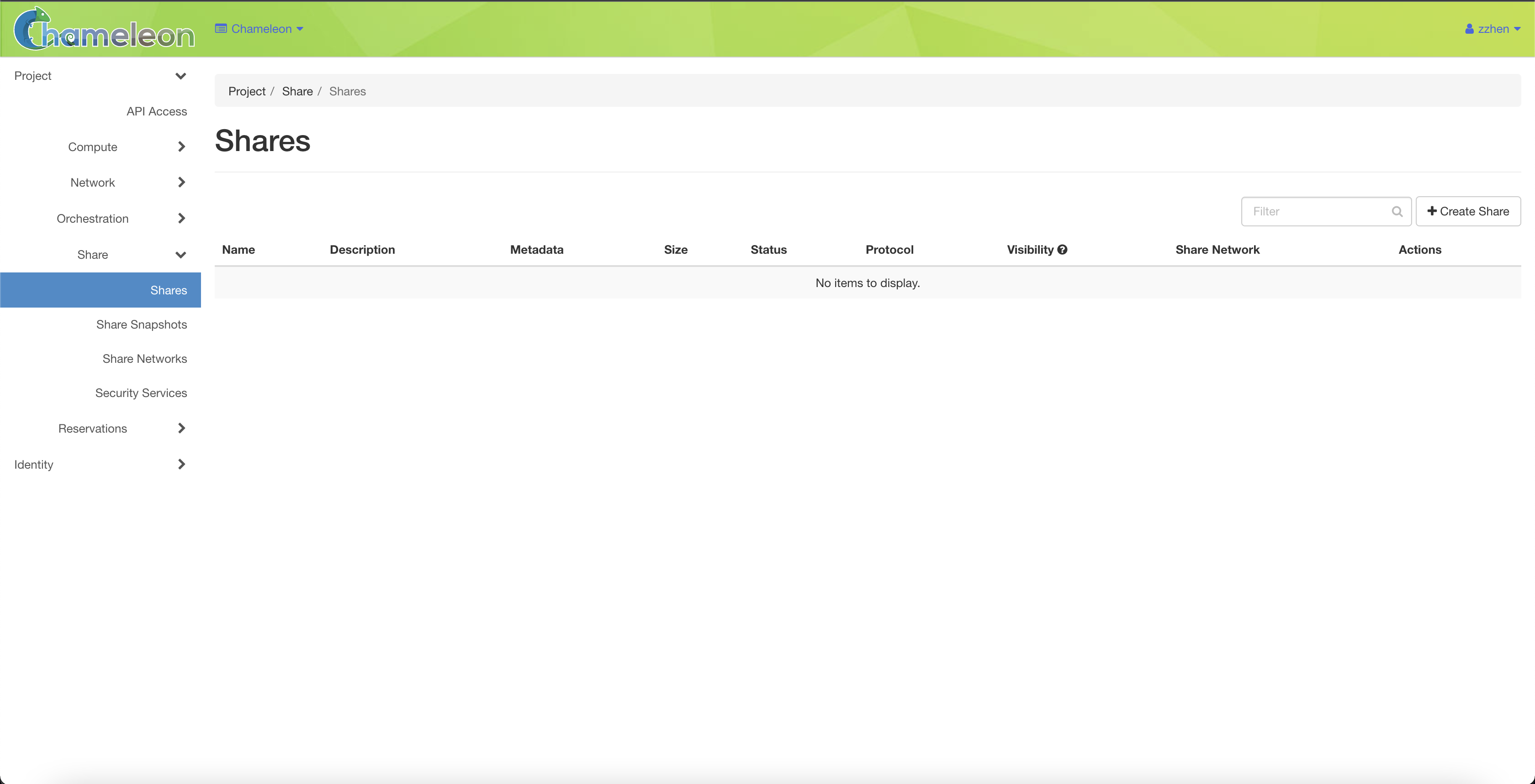 The Shares page