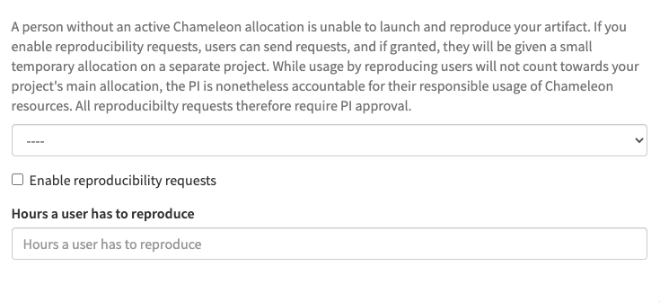 An image showing the sharing fields for reproducibility requests