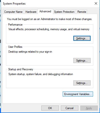 System Properties Window of Windows System