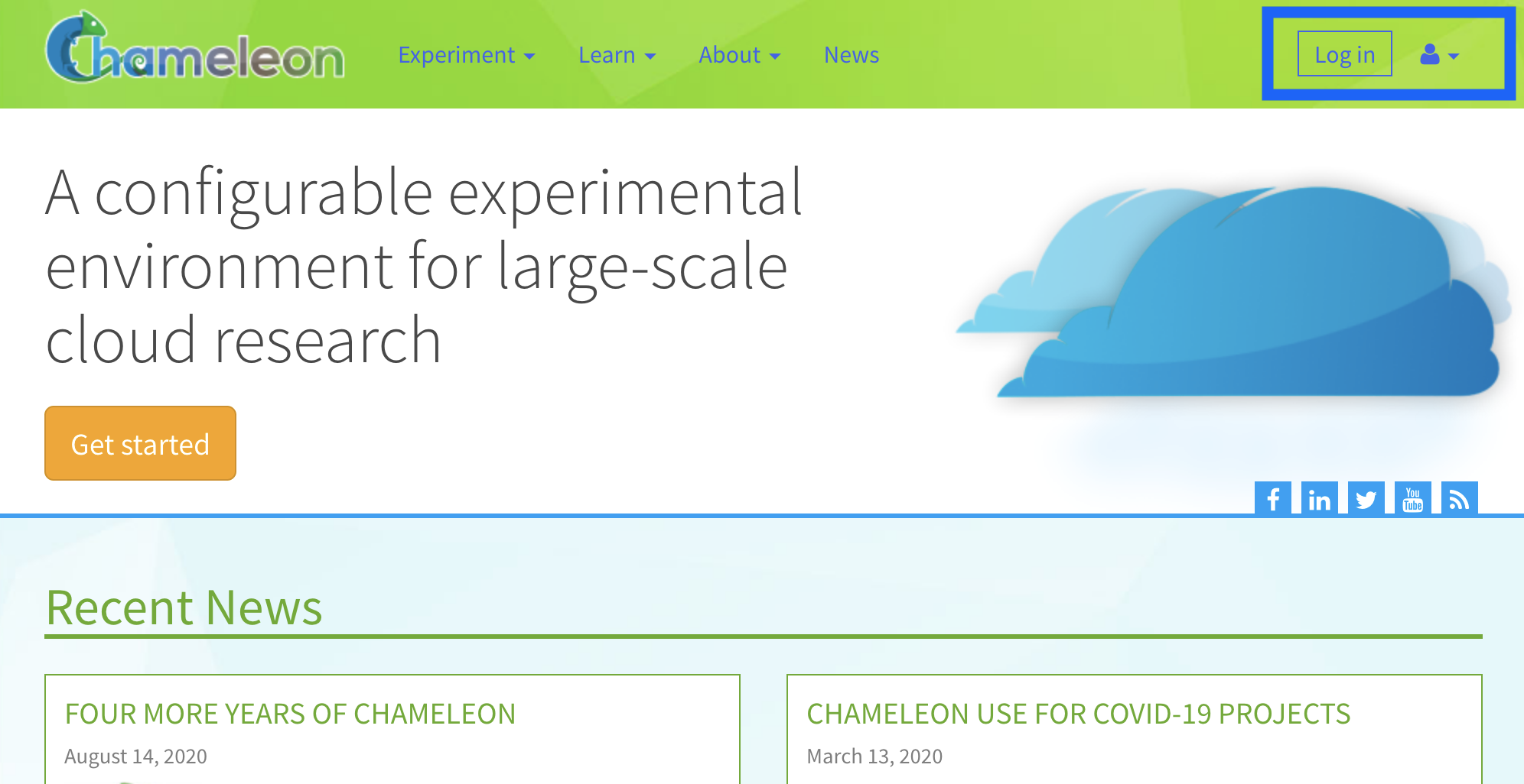 Login button for the Chameleon user portal